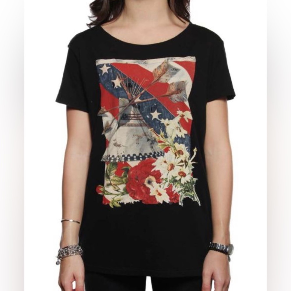 RL DENIM & SUPPLY Black Americana Screen Tee, Size M